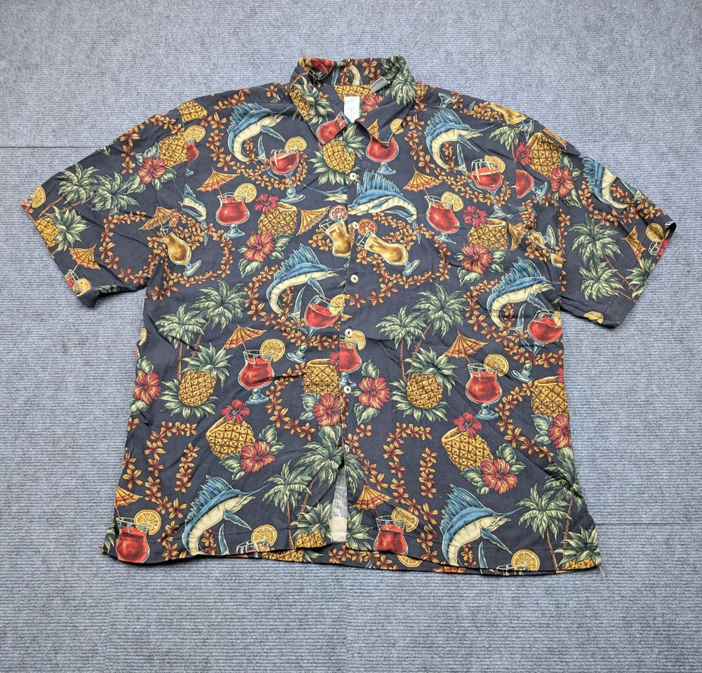 Burma Bibas Hawaiian Shirt Mens Large Silk Tropical Resort Tiki Vacation Beach